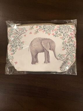 Grateful Elephant Print Canvas Pouch/Coin Purse in Soft Pastel Floral
